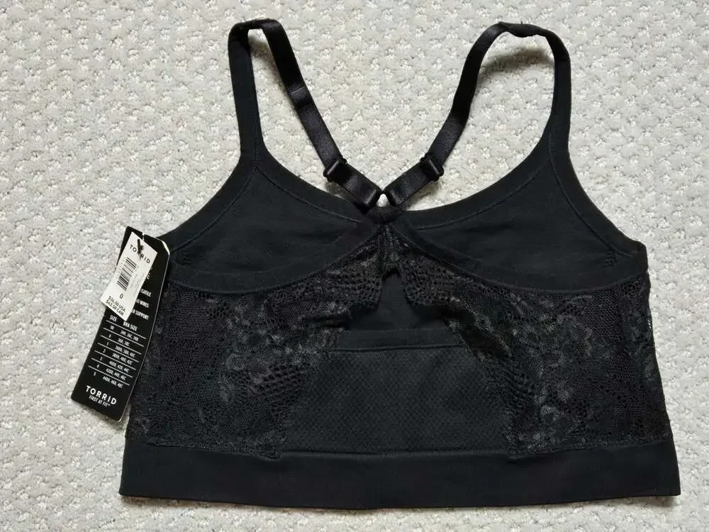 Torrid Curve Seamless Bralette Black Lace Trim Size 0